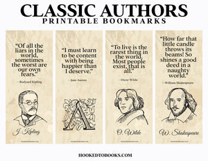 Classic Authors Digital Download Printable Bookmarks