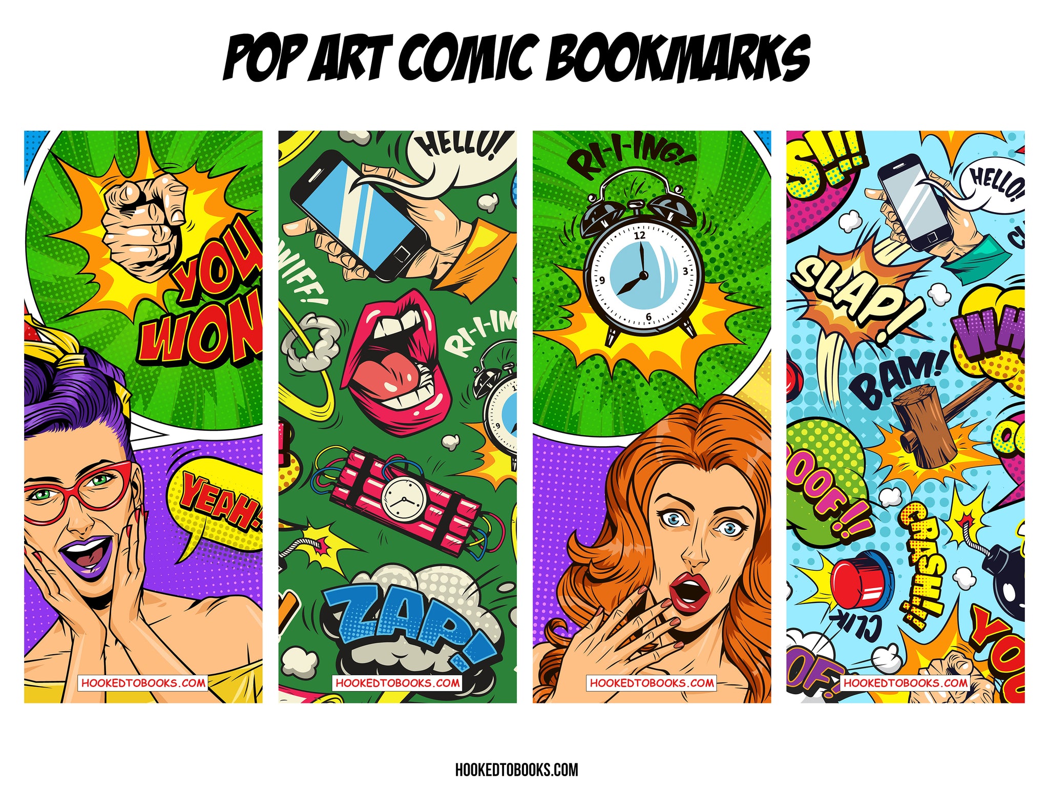 Comic Book Pop-Art Digital Download Printable Bookmarks – HookedtoBooks